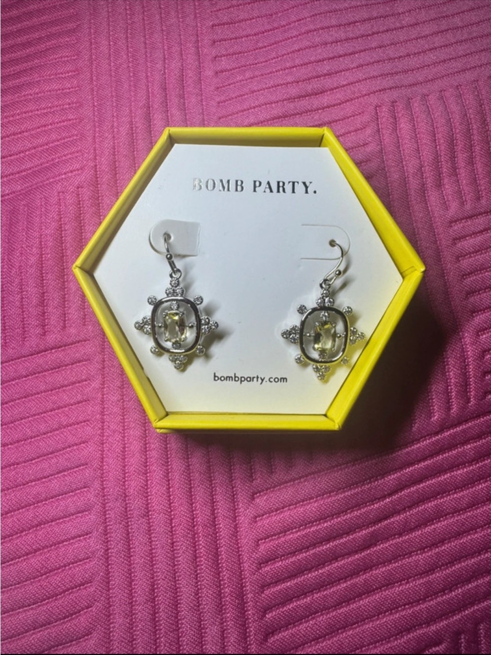 Bomb Party Silver Drop Earrings with Pale Yellow Gemstones